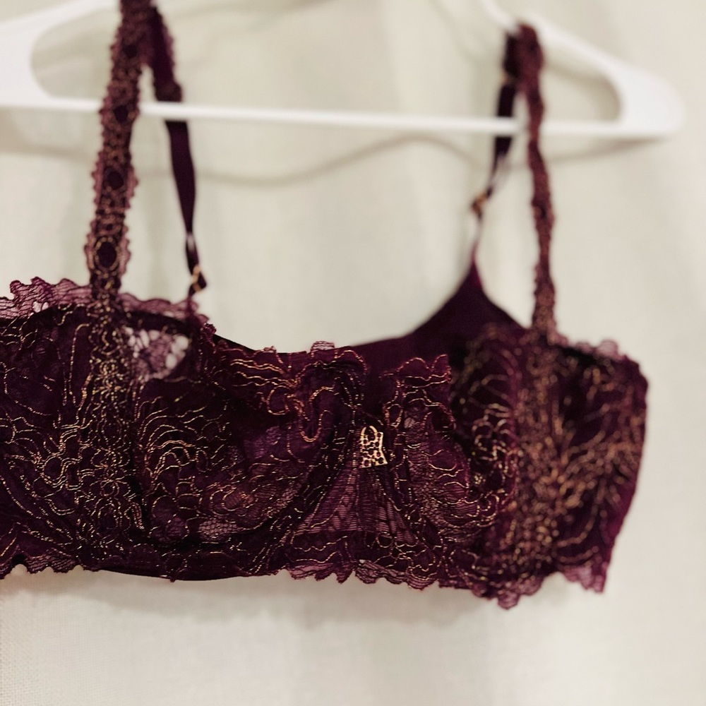 Lightly lined purple balconette bra